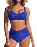 Hanna Nikole Sexy V Neck Push Up Swimming Custom,Twist-Front Bikinis Top Swimsuits with Retro High Cut Bottom,High Waisted Bikini Set,Bikini Sets for Women UK Royal Blue L
