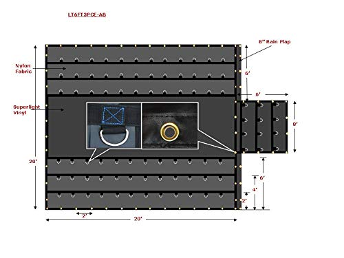 Mytee Products Airbag/Parachute Fabric Heavy Duty 14oz Lumber Tarp 20x20 (6' Drop with 6' x 8' Flap) - Black