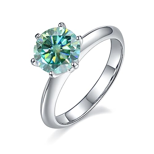Gem's Beauty Green Moissanite Rings 0.5Ct /1.0Ct/1.5Ct/2.0Ct/3.0Ct/5.0Ct D Color Round Diamond Green Moissanite Rings Sterling Silver Band Ring Wedding Engagement Rings for Women(Size 5-10)2