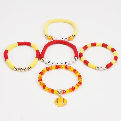 Image of Football Baseball Soccer Beaded Bracelets for Women Stackable Game Day Sports Theme Bracelet
