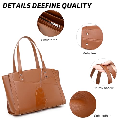 Image of MYHOZEE Work Tote Bag for Women PU Leather 15.6 Inch Laptop Bag | 3 Compartment, Large Capacity, Fits A4 folders, Purse Handbag for Office Work College Bussiness Travel Daily Used
