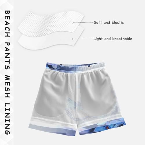 Pigsaly Boys Swim Trunks Flowers Blue Butterfly Boys Board Shorts Swimsuit Swimwear Summer Bathing Suit S4