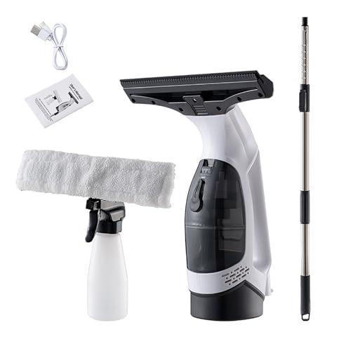 Aspirateur de fenêtre sans fil, raclette rechargeable à main avec batterie de 2,2 mAh, réservoir de 150 ml, flacon pulvérisateur et chiffon – Idéal pour les écrans de douche, miroirs et vitres