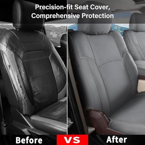 Image of Coverado Chevy Silverado Waterproof Canvas Front Seat Covers, Fit for Chevy Silverado GMC Sierra 2007-2026 1500, 2015-2026 2500HD 3500HD Crew Double Extended Cab(Front, Gray)