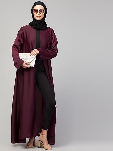 Image of Mallika Women Modest Wear Nida Matt Front Open Zipper Abaya Burkha for Everyday use (Wine, 3XL)