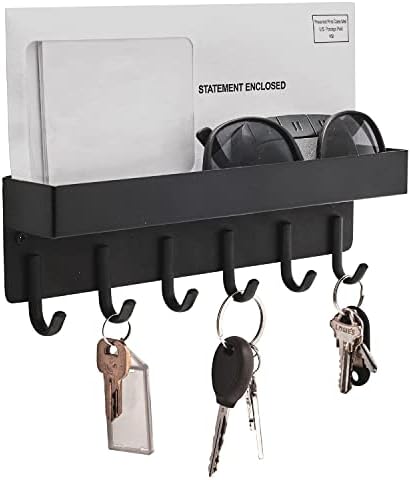 NM E-Store - Magnetic Key Holder w/ 6 Key Hooks, Key Holder for Wall w/Built-in Extra-Deep Tray, Multifunctional Key Hooks for Wall Mounting, Modern Key Rack Organizer, Black