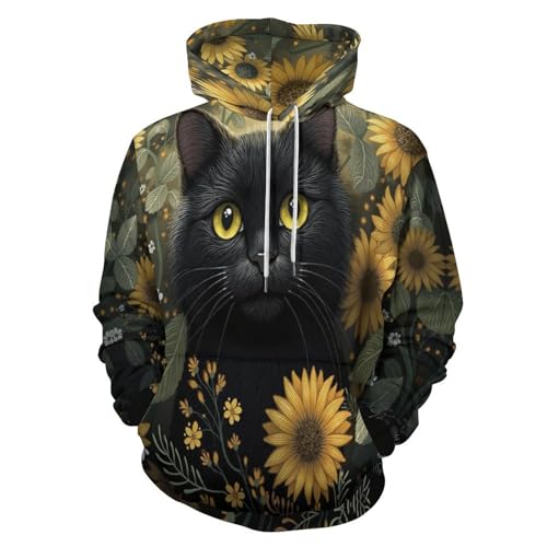 Pull décontracté chat noir fini les vêtements froids avec ce sweat à capuche à poches