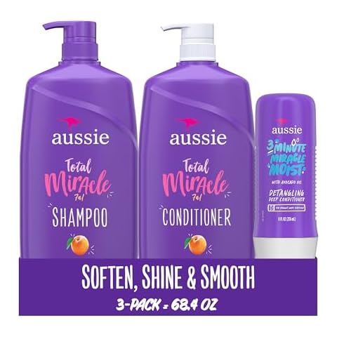 Aussie Total Miracle Hair Care Bundle: Shampoo, Conditioner, and 3 Minute Deep Treatment with Apricot & Macadamia Oil, Paraben-Free for Damaged Hair, 26.2 & 8 Fl Oz Cover