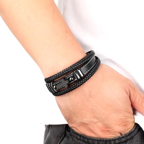 Cross Leather Bracelet For Men Multilayer Braided Memorial Wristband Bangle Stainless Steel Buckle Religious Activities Holiday Gifts2