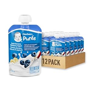 Gerber Apple Banana Blueberry Yogurt Purée, Made with Real Fruit and Yogurt, for Babies & Toddlers, No Added Sugar or Salt, Non-GMO, Resealable Pouch, 94mL