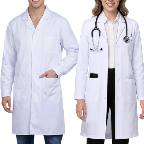 Reppkyh Unisex Cotton Chemistry Laboratory Coat, Protective Clothing with Buttons and Pockets for Women & Men, Long Sleeve Lab Coat for Doctors, Medical Coats