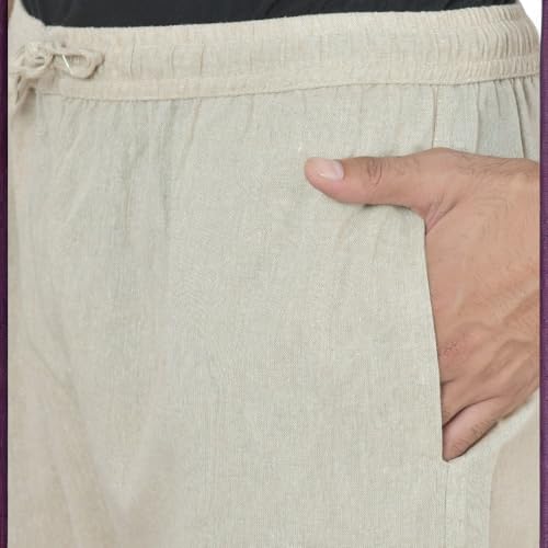 Image of Men's Formal Cotton-Linen Trousers, Waist with Drawstring, Formal & Lounge Wear