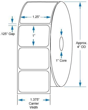 800512-105 Compatible KENCO® Brand 1.25 inch x 1 inch with perf Direct Thermal Labels to fit Eltron or Zebra Printers. 1 in. Core, 1,380 Labels Per Roll, 12 Rolls Per Case