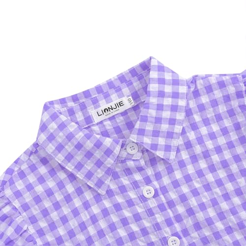 Image of Girls Sleeveless Plaid Button Down Shirt Summer Crop Tops Tie Knot Ruffle Sleeve Shirt Blouse 3-12Y