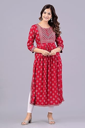Image of NEW4U Women's Sequin Zari Embroidery Printed Naira Cut Kurti