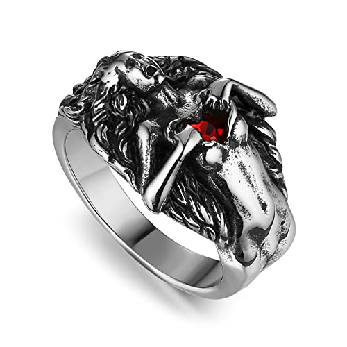 HZMAN Men Women Dark Gothic Rings Vintage Red Love Cubic Zirconia Rings Open Your Heart Personality Rings Size 10