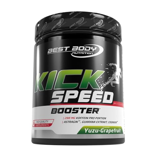 Best Body Nutrition – Professional Kick Speed Booster – Yuzu Grapefruit – 600 g Dose – Pre-Workout Booster – 288mg Koffein – Vegetarisch – Ohne Gentechnik – Unterstützt Ausdauer, Konzentration