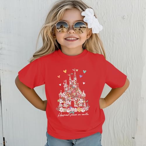Image of Floral Castle Shirts for Girls Graphic Cute Tshirt Kids Toddler Flower Holiday Shirt Vacation Trip Tee Tops