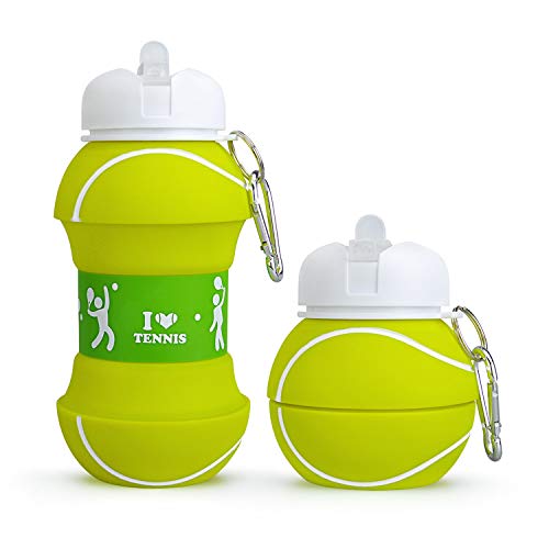 Wolobox Sports Silicone Water Bottle Collapsible Water Bottle for Children, Girls and Adults, Compact, BPA-Free, Resistant Capacity 550 ml Outdoor Portable School Games, Dishwasher Safe (Tennis)