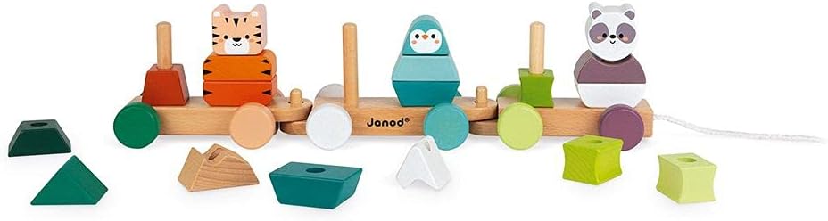 Janod World Wildlife Federation - Pull Along 21 Piece Animal Stacking Train - Ages 2+ - J08603