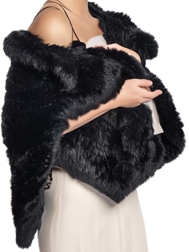 HEIZZI Women’s Fur Shawl Handwoven Real Fur Cape Soft Genuine Fur Wrap Elegant Shrug Exceptionally Perfect for Weddings