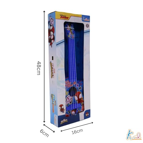 Image of Spiderman 4-String Small Toy Guitar for Kids (3+ Years) - Adjustable String Tension, Fingerstyle Tab & Pick | Educational Musical Instrument | Gift for Boys| Portable & Safe Design, Blue