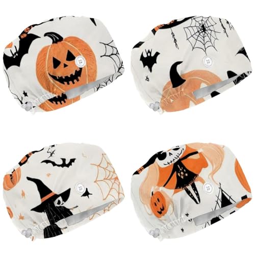 Cute Vector Set with Halloween Illustrations 1_57 Pattern Decor Safety Head Protection Caps, 4 Pack Ergonomic Lightweight Caps for Industrial Household Use