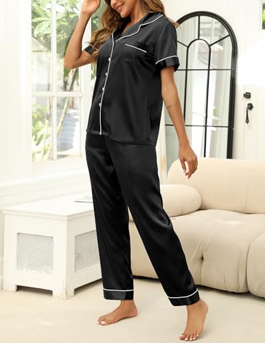 KCW Pajamas for Women Set 2 Piece Silk Lounge Sets Pj Sets Satin Long/Short Sleeve Button Down Sleepwear Outfits4