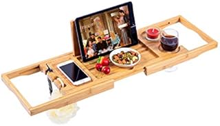 Utoplike Bamboo Bathtub Tray Caddy Bath Tray for Tub, Adjustable Bathroom Bathtub Organizer