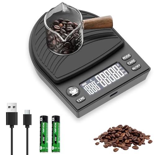 Bilancia Caffe Precisione 0,1g con Funzione Timer, Portata 2 kg, Ricaricabile, Bilancia di Alta Precisione per Caffè a Filtro/Colato/Espresso con Schermo a LCD