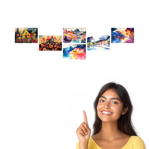 Image of SiddArtify Watercolor Landscape Wall Art Prints Set - Colorful House Poster Decor for Living Room Bedroom Office - Set of 2-4x6 Inch - Board (Pack of 6) - Sticker (Pack of 6)