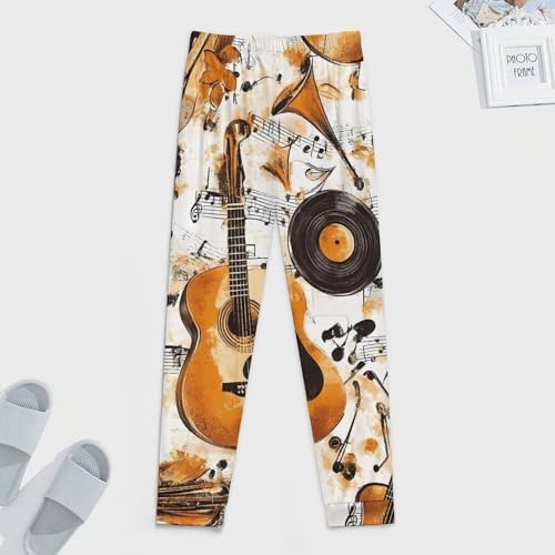 Vintage Guitar Records Autumn Leaves Breathable Mens Pajama Pants Lounge Sleep PJ Bottoms Sleepwear Jogger3