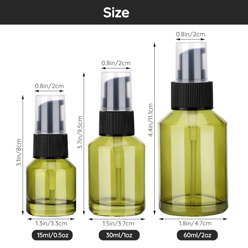 Image of Segbeauty 3pcs Refillable Glass Creams Lotions Bottles, 0.5oz Empty Travel Glass Pump Bottle Lotion 1oz Lotion Pump Bottle Dispenser for Essential Oils, 2oz Mini Travel Container for Foundation Green