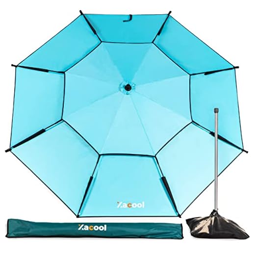 Xacool Beach Umbrella with Sand Anchor, Heavy Duty, High Wind, Large Windproof Beach Umbrellas with Sand Bags, Portable for Travel, Compact and Best Sun Protection UV, Big Shade, Strong Wind Resistant