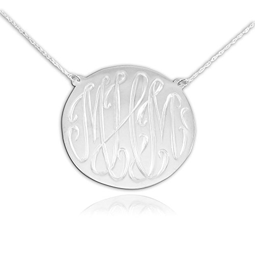 Monogram Necklace 1.25 Inch Hand Engraved - Sterling Silver -