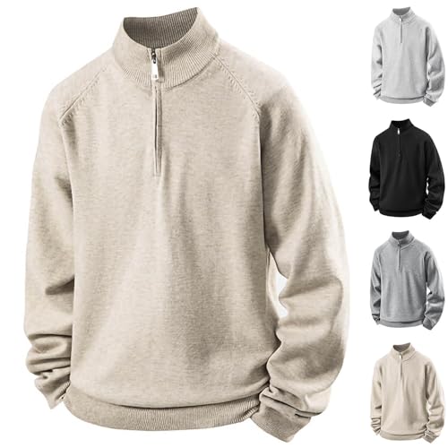 Cambkatl Men's Stylish Quarter Zip Sweaters - Loose Stand Collar Stretch Casual Long Sleeve Pullover Knitted Sweater Tops2