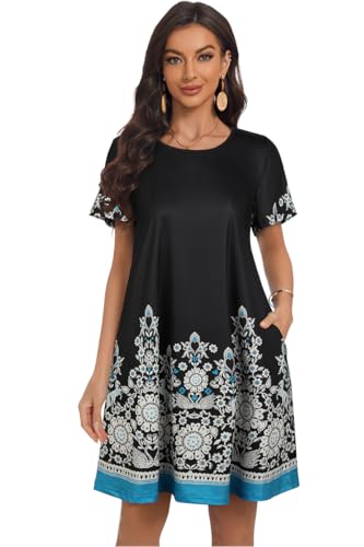 Image of My Sky Summer Dresses for Women 2026 Casual Short Sleeves Tshirt Flowy Beach Plus Size Sundress with Pockets