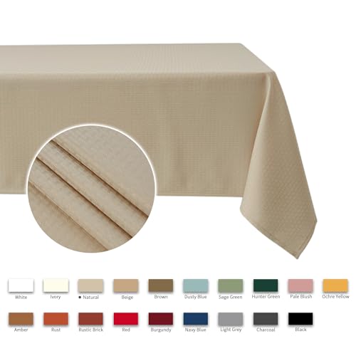 Image of maxmill Weaved Texture Rectangle Tablecloth Water Resistant Wrinkle Free Spill-Proof, Soft Table Cloth for Dining Room Decoration, Banquet Parties Event Holiday Dinner, 60 x 84 Inch Natural