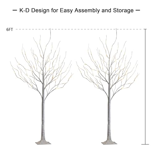 Image of LIGHTSHARE 6 Feet 72L LED Birch Tree Lights, Pack of 2, Warm White, for Holiday Party and Christmas Decoration, Indoor and Outdoor Use