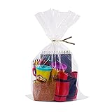 Wowfit 50 CT 9” x 14” Clear Flat Cellophane Treat Bags with 6' Gold Twist Ties, Cello Packaging...