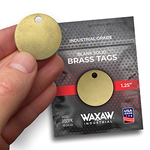1.25” Solid Brass Tags for Stamping (100 Pack) Industrial Grade 0.040” Blank Chits for Pipe Valves, Keys, Correctional Facility Spec, Equipment Labeling USA Made