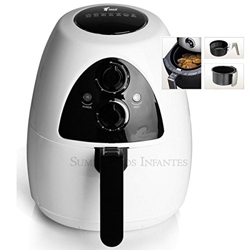 Suministros Infantes Zonder olie, 2 liter, temperatuurregeling tot 230 °C, inhoud van de bak: 4 liter, inhoud van de mand: 2 liter, wit met roestvrij stalen plaat, 1230 W.