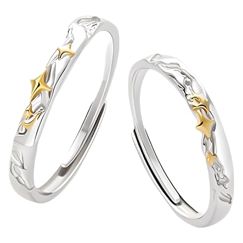 Alliance argent 925 couple réglable avec bague mariage étoile