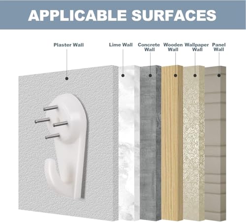 Image of 50 Pcs White Plastic Hangers Photo Frame Hanging Hooks, Non-Trace No Damage Concrete Wall Hooks, , for Hanging Picture, Photo, Fram