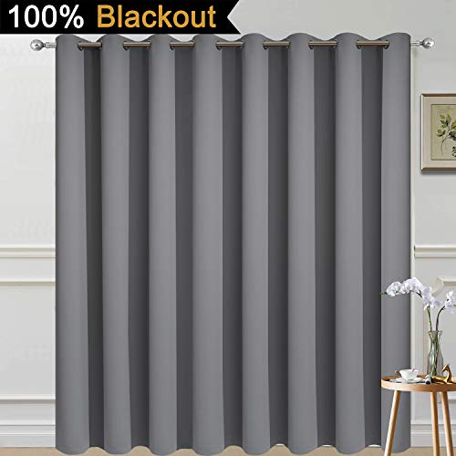 Yakamok 100% Blackout Thermal Insulated Grommet Curtains, Noise Reducing Barrier Panel For Sliding Glass Door, 2 Thick Layers Heat Full Light Blocking Patio Door Drapery, Grey, W100 X L84, 1 Panel #TOP1