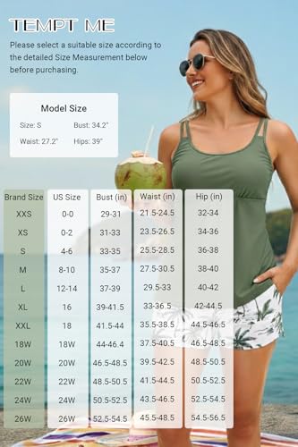 Image of Tempt Me Two Piece Tankini Swimsuits for Women Tummy Control Bathing Suit with Shorts Athletic Two Side Pockets Swimwear