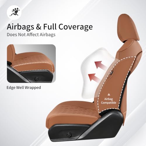 Image of Huidasource Custom Fit RAV4 (Gas Only) Front Seat Covers, Brown Waterproof Faux Leather Full-Coverage for 2019-2024 Toyota RAV4 LE /XLE & XLE Premium /Limited (Does Not Fit Adventure and TRD Off-Road)