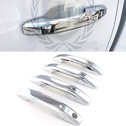 LJ International Quality Accessories Triple Chrome Plated Door Handle Covers with 4 Smart Key Cutout for Chevrolet+GMC Trucks Cover
