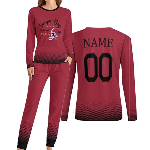 Custom Women's Pajama Set Personalized Name Number Long Sleeve Nightwear Gifts for Mum Wife and Men Women Fans