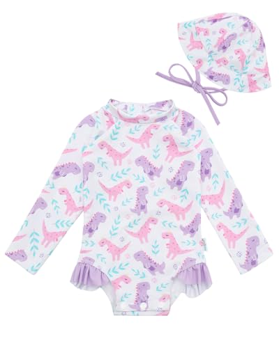 Opiniones de Dos piezas para Bebé . 44 babygoal - Traje de baño de una pieza para bebé y niña, manga larga, protector de erupción con sombrero, UPF 50+, Dinosaurio#2, 3-6 Meses